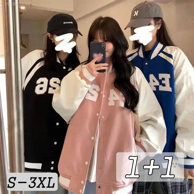 YLEMI 1+1 여성 야구점퍼 캐주얼 루즈핏코트