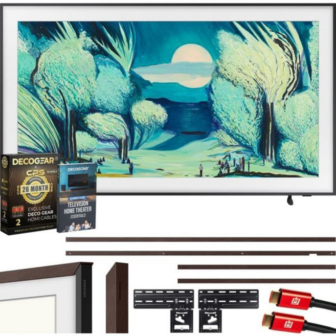 삼성 QN50LS03FA 50인치 프레임 QLED 4K AI TV(2025) 번들 모던 화이트 베젤 CPS 26개월 보호 슬림 플랫 마운트 2배 HDMI 케이블 및 데코, 65 Inch, w/ Modern Brown Bezel Kit