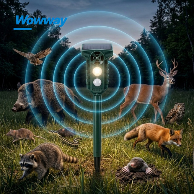 WOWWAY 태양광 동물퇴치기 두더지 해충퇴치기 강력초음파 40여종 뱀 고라니 쥐 멧돼지 야생동물퇴치, 태양광동물퇴치기(녹색)