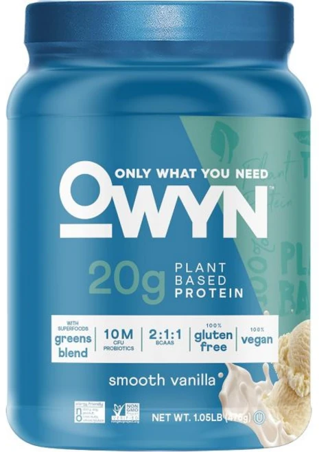 프리바이오틱스 소화 OWYN 20g 단백질 프로바이오틱스 슈퍼푸드 그린 완두콩 치아 호박씨 블렌드가 함유된 식물성 파우더 비건 (매끄러운 바닐라 2.1파운드 1팩), 1개 - 쿠팡