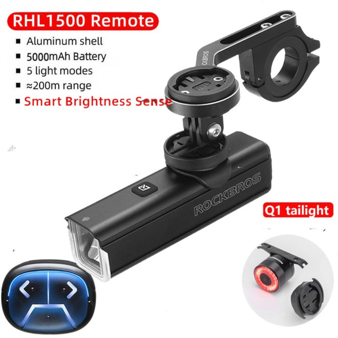 라이트 거치대 ROCKBROS 15001000LM Gopro 마운트 홀더 용 자전거 Typec 헤드 원격 제어 손전등 후면 조명 Q50 Q1, 9.RHL1500 Remote Q1, 1개
