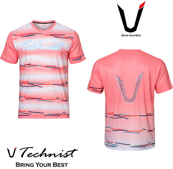 테크니스트 티셔츠 배드민턴 상의 반팔티 코랄 핑크 23TT-86A52 남성 여성 남녀공용 커플 배드민턴복