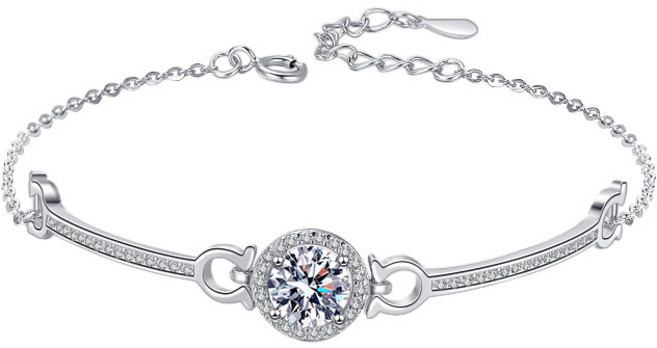 (GRA 인증서)모이사나이트 심플 라운드 비즈 팔찌 여성 925 실버 생일 선물 케이스 세트