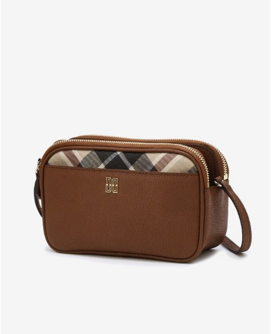 [닥스 정품/선물포장] 773 DAKS 닥스 브라운 체크배색 소가죽 미니크로스백