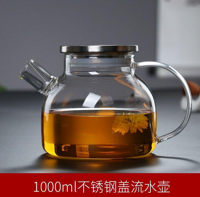 good 耐熱玻璃涼水壺耐高溫果汁壺扎壺防爆大容量透明家用水壺套裝, 1個, 1000ml全不鏽鋼蓋壺 加厚款