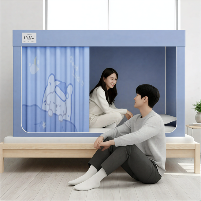 SINEET 암막텐트 기숙사 싱글침대 난방텐트 모기장, 라이트 블루 2