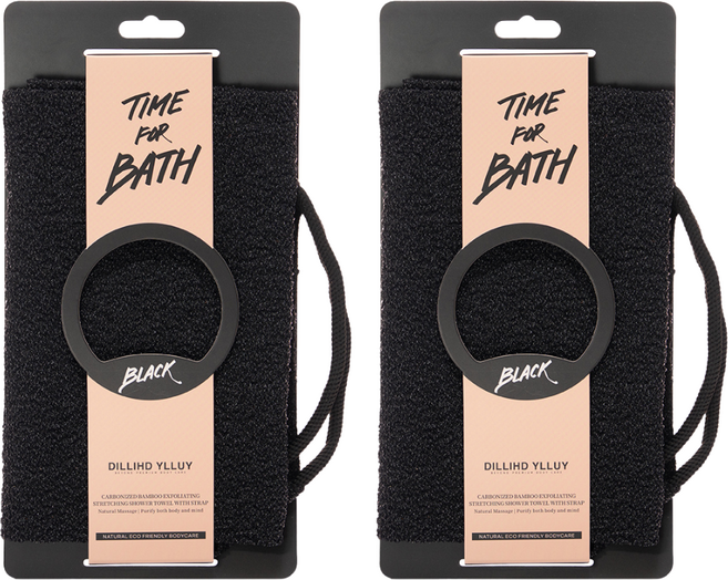 딜라이드일루이 프리미엄 빅사이즈 스트랩 스트래칭 각질 제거 샤워 타월, 2개, 1개입, 블랙