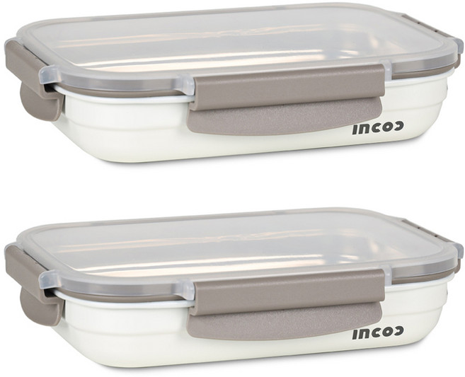 인콕 스텐콕 크림 스텐 밀폐용기 직사각6호 920ml, 2개