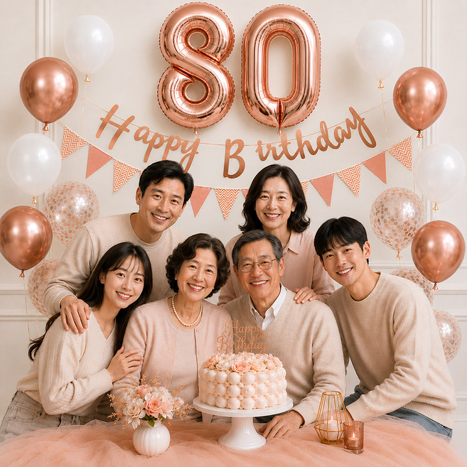 이벤트홀릭 팔순 파티용품 세트 80 숫자풍선 생일 가랜드 용돈카드 옵션, 1개, 05. 로즈골드(기본세트)