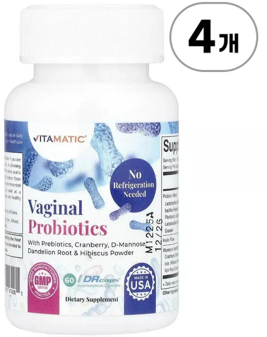 비타매틱 여성용 질유산균 프로바이오틱스 Vitamatic Vaginal Probiotics 60정, 4개 - 쿠팡
