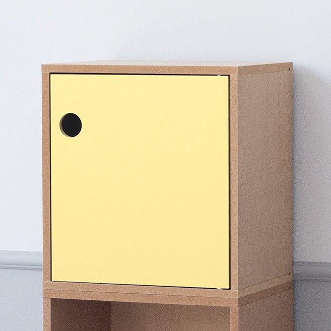 리드디 도어형 1단 공간박스 책장, 네추럴+옐로우도어