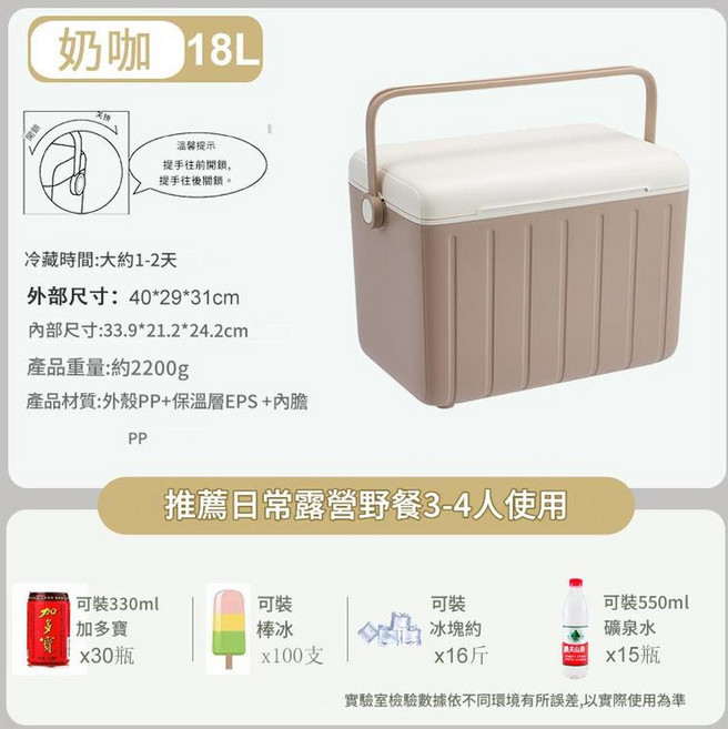 行森 3L 戶外保溫箱冷藏箱, 18L奶咖標配[長效保冷48小時]送2個200ml新藍冰8冰袋, 200L