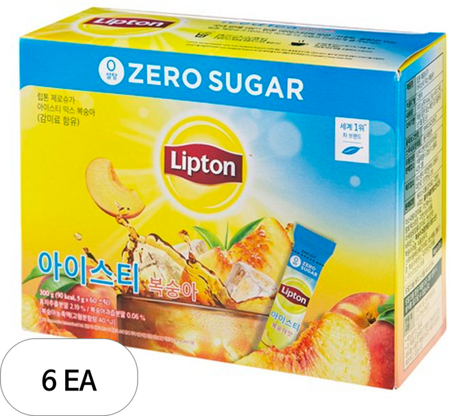 립톤 제로슈가 아이스티 믹스 복숭아, 5g, 60개입, 6개