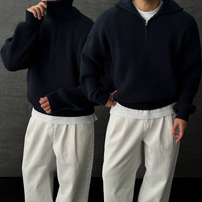 남자 여자 반집업 시밀러룩 크롭 니트 집업