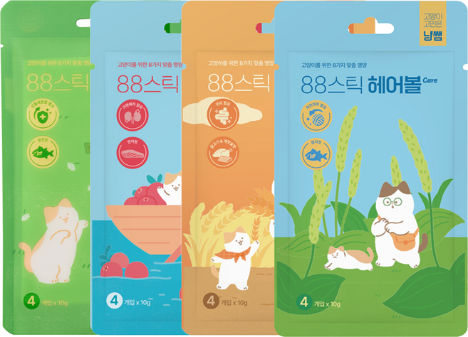 냥쌤 88스틱 8종 고양이 스틱 영양 간식, 10g, 4개, 레날