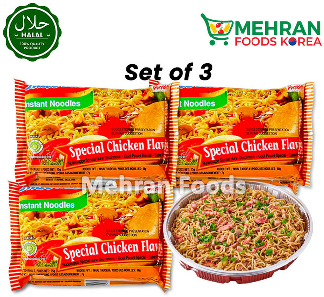 INDOMIE Halal Special Chicken Flavor Instant Noodles 75g (Set of 3) 225g 할랄 스페셜 치킨 라면, 1개