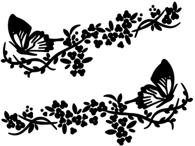 꽃과 나비 스티커 2개 1세트 / 패션 자동차 오토바이 스티커, 1개, 블랙