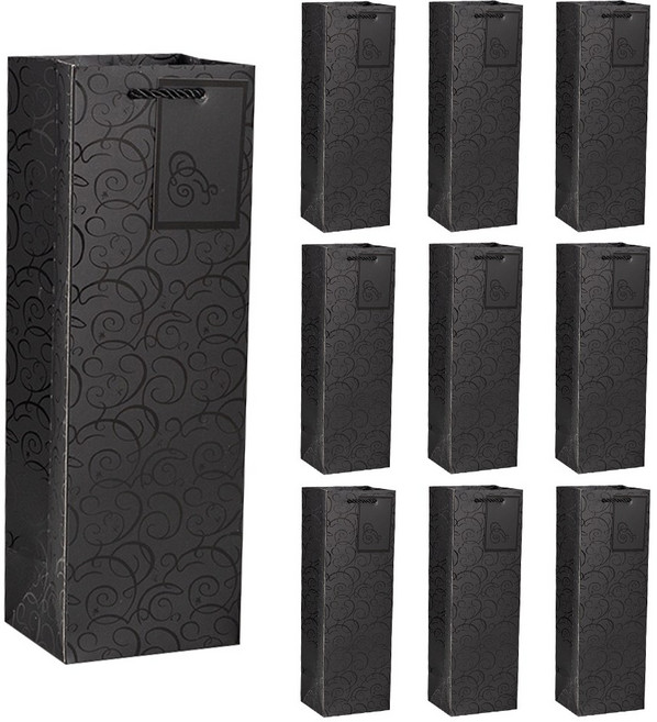 링비츠 와인 선물 포장 쇼핑백 캐리어 손잡이 럭셔리 WP13, 10개입, 로코코스월-블랙