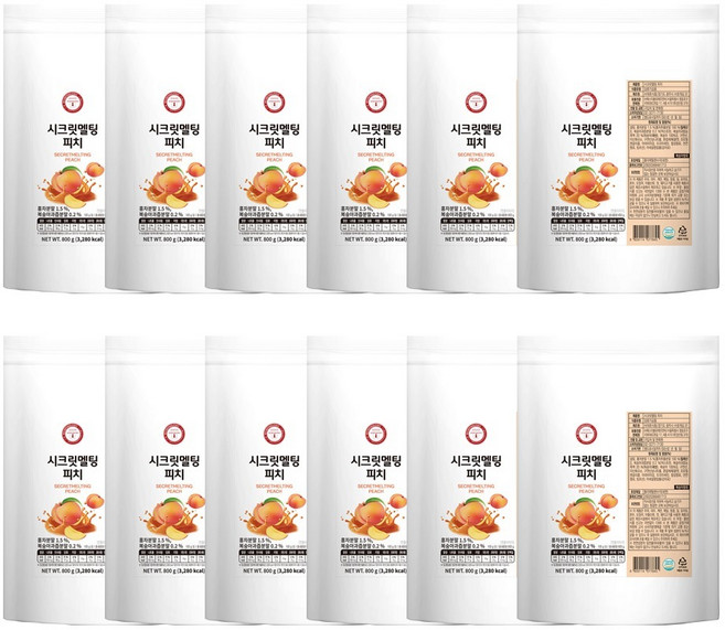 시크릿멜팅 무인 전용 무인카페 전용 피치(복숭아홍차) 파우더, 800g, 1박스, 12개입