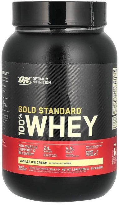 Optimum Nutrition 골드 스탠다드 100% 유청 단백질 파우더 더블 리치 초콜릿 450g(포장은 다를 수 있음), 2파운드(1팩), 바닐라 아이스크림 - 쿠팡