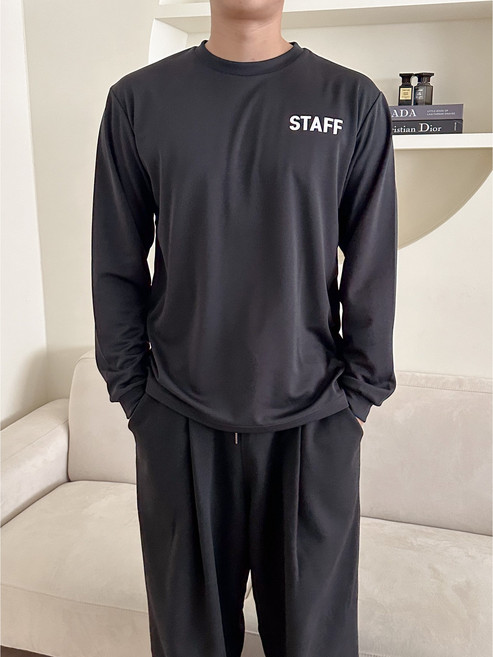 STAFF 프린팅 글리머 긴팔 기능성 티셔츠 단체복 직원복 행사복 서빙복 알바복 (남녀공용 블랙