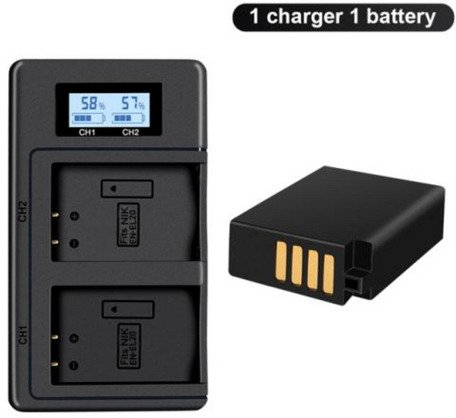 ENEL20A ENEL20 배터리 및 LCD 듀얼 충전기 Nikon Coolpix P1000 P950 1 J1 J2 J3 DL24500 Blackmagic 포켓 시네마 카메라용, 5.1battery and charger, 1개