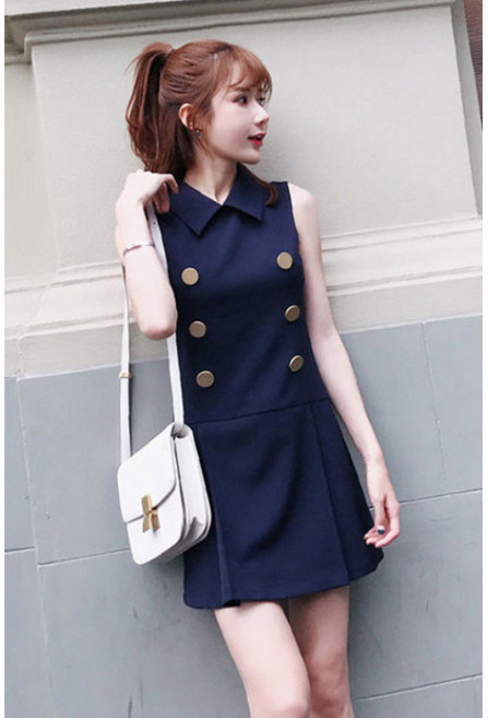 해피유통 네이비 랑드넥 원피스 골드 단추 데코wbr