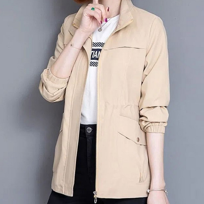 [모던허니] 봄 가을 여성 무지 포켓 주머니 허리밴딩 슬림핏 카라넥 집업 베이직 기본 바람막이 아노락 자켓 점퍼 재킷 잠바 코트 아우터