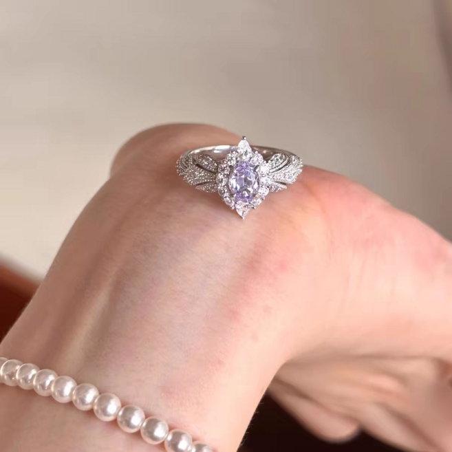 퍼플빅큐빅반지 925 실버반지 오픈링 꽃반지 여성패션반지 큐빅물결반지