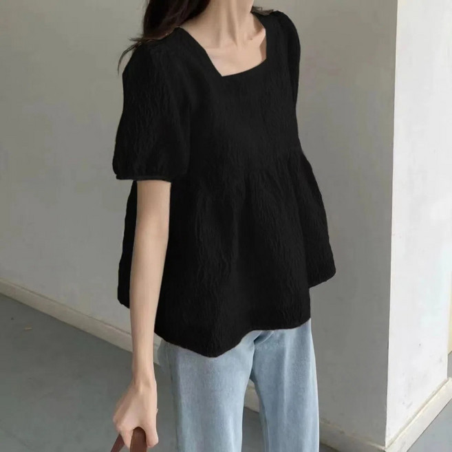 삼제태전 시원한 여름 여성 퍼프소매 루즈핏 블라우스