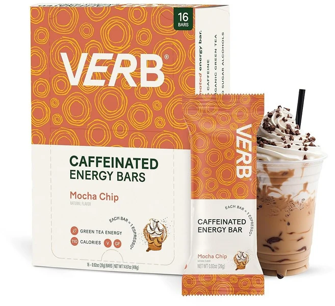 버브 카페인 에너지 바 생일 케이크 (26g 16팩) 110칼로리 맛있는 저설탕 - 80mg 녹차 카페인이 함유된 글루텐 프리 이동 중 간식 한 실제 식품 성분, Mocha Chip, 16 Count (Pack of 1), 1개, 26g - 쿠팡