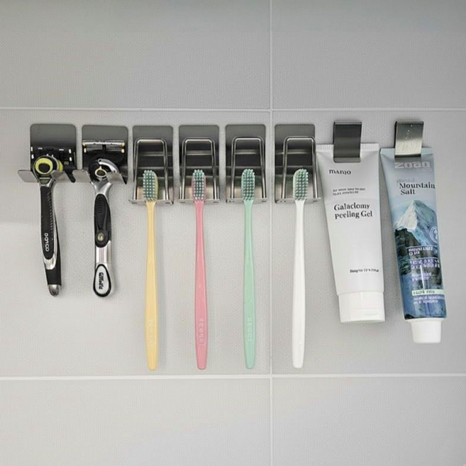 유니데이 304 스테인리스 무타공 칫솔걸이 세트, 4인용, 1개