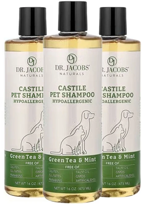 닥터 제이콥스 네츄럴스 카스티야 펫 샴푸 녹차 & 민트 (16oz), 3개, 473ml - 쿠팡