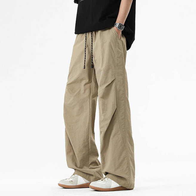 寬鬆工裝休閒褲 抽繩沖鋒褲 耐磨舒適透氣 日系寬褲闊腿褲