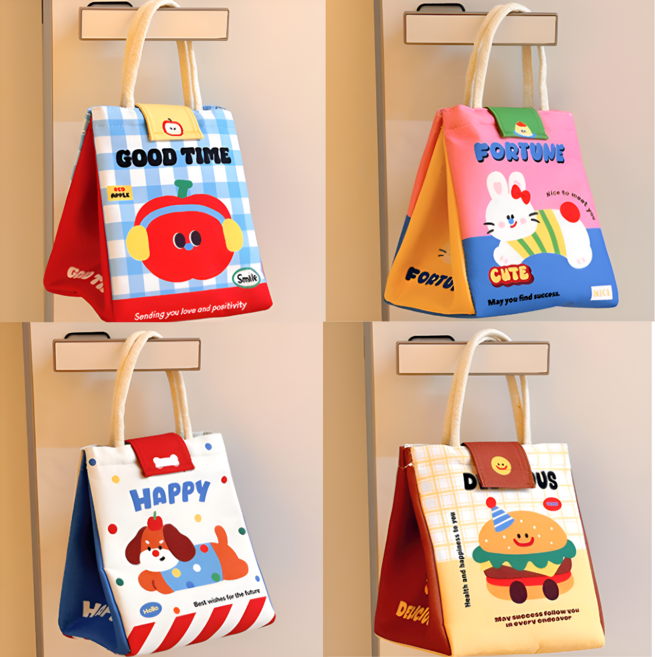 주니몽글 도시락가방 직장인런치백 보냉백, 햄버거파티, 1개