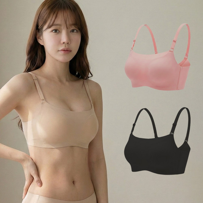 여성용 들뜸없는 노와이어 심리스 볼륨 브라 2p