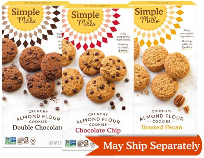 Simple Mills 초콜릿 쿠키 심플 밀스 아몬드 가루 크런치 칩 글루텐 프리 비건 건강 간식 코코넛 오일로 제작됨 5.5온스 3개 묶음, 혼합, 5.5 온스 (3개 묶음), 156g
