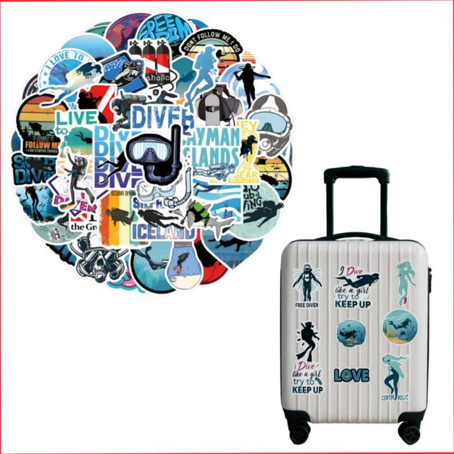 오션큐 스쿠버다이빙 프리다이빙 방수 캐리어 수영 스티커 55종