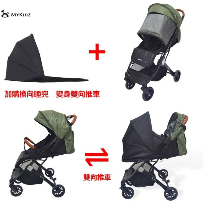 MyKidz mini 升級版嬰兒推車 軍綠色，輕便可登機，單手收摺，多段調節，可加購換向睡兜