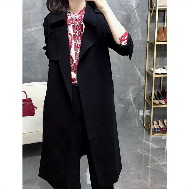 【垂感免燙】三醋酸風衣 中長款外套 韓版風衣 春秋外套 女式風衣 設計感廓形 高級醋酸面料 春秋通勤 韓系氣質穿搭