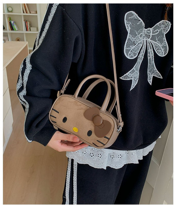 다나에 헬로키티 브라운 미니백 스웨이드 리본 숄더 크로스 토트백 +지아싱트레이드 머리끈