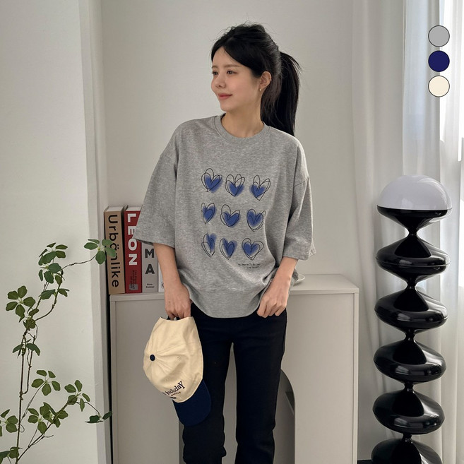 디테일웨어 여성 러브 프린팅 맨투맨 루즈핏 7부소매 티셔츠 탄탄한 고퀄리티 임부복 빅사이즈 여자티셔츠 데일리룩