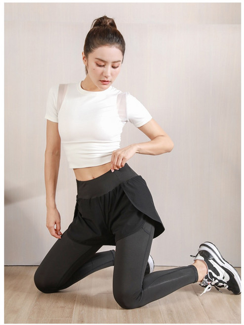 AT 機能健身運動內搭褲 鯊魚褲 瑜珈褲 跑步速乾褲 側網袋 高腰設計