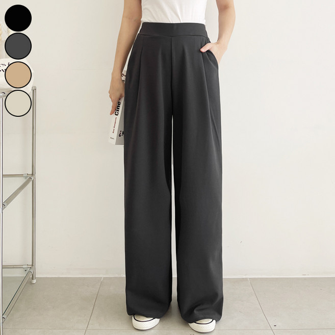 가비진 여성용 숏/기본/롱 기장선택! 스판 좋은 핀턱 밴딩 일자 와이드 팬츠 키작녀 키큰녀 바지 빅사이즈까지