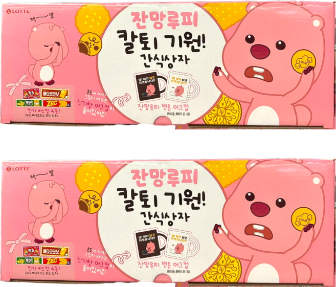 롯데 잔망루피 칼퇴 기원 간식상자 과자선물세트 회사간식 사무실간식 답례품 스낵박스, 2개, 비스킷4종+머그컵