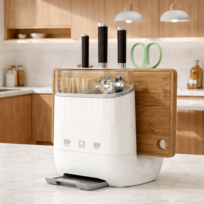 하스몰 주방 다용도 물빠짐 수저통 칼꽂이 도마 거치대, 1개, 화이트