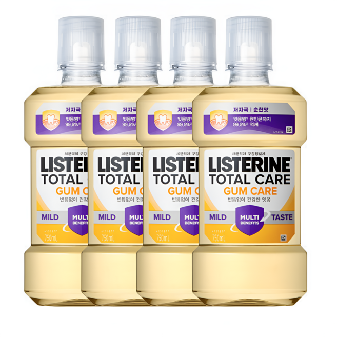 리스테린 토탈케어 충치케어 마일드, 4개, 750ml