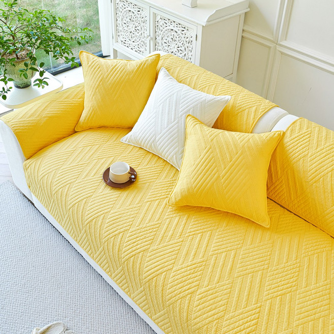 오라이프샵 크로스 사계절 논슬립 쇼파패드 쇼파매트, 옐로우, 1개