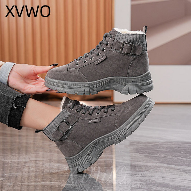 XVWO 여성 기모 단화 겨울 스노우부츠 두꺼운 밑창 따뜻한 방한화 패션 캐주얼 털신발