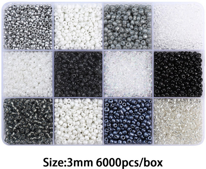 리리아트 3mm 시드비즈 12색 세트 비즈팔찌 반지 만들기 재료, 1개, 흰회검